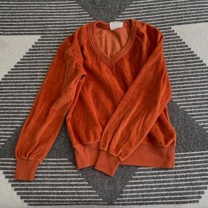 Vintage rust orange v-neck velour sweater